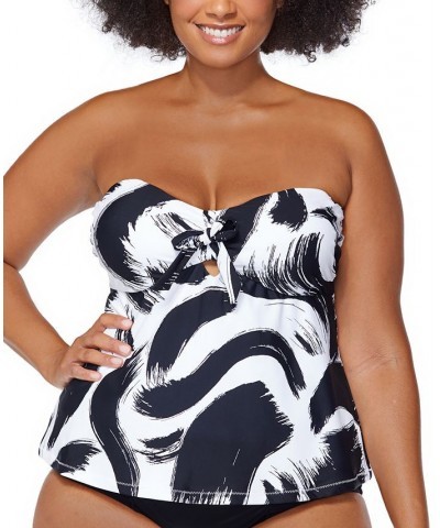 Plus Size Printed Calaya Tie-Front Zanzibar Keyhole Tankini Swim Top Black $35.72 Swimsuits