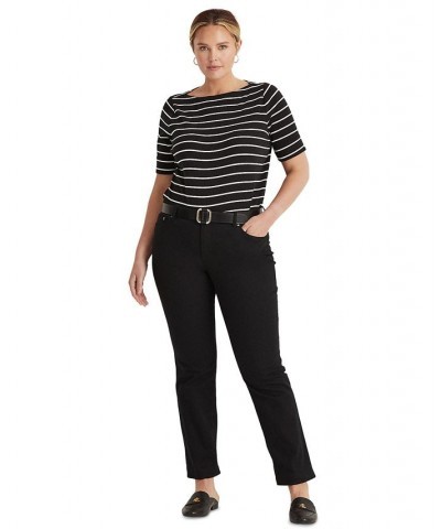 Plus Size Striped Cotton Boatneck T-Shirt Black $28.56 Tops