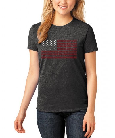 Women's Premium Blend Word Art USA Flag T-shirt Black $19.23 Tops