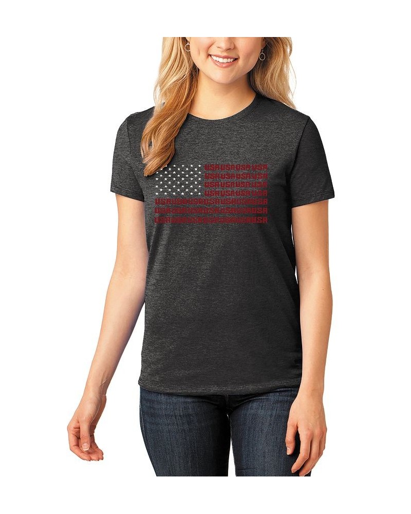 Women's Premium Blend Word Art USA Flag T-shirt Black $19.23 Tops