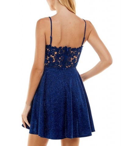 Juniors' Metallic Fit & Flare Dress Navy $36.49 Dresses