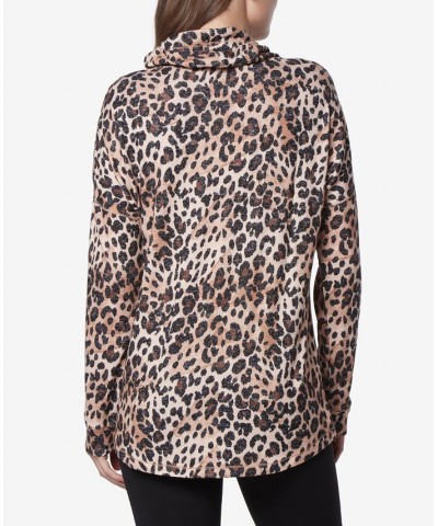 Women's Long Sleeve Printed Cowl Neck Tunic Top Mojave Leopard $33.29 Tops