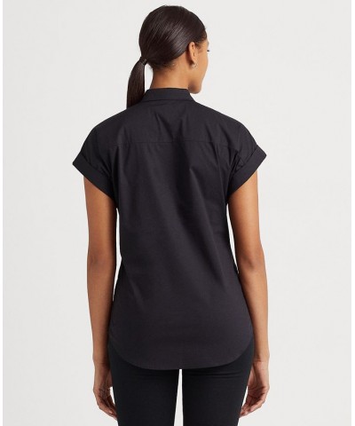 Women's Twist-Front Cotton Short-Sleeve Shirt Black $48.18 Tops