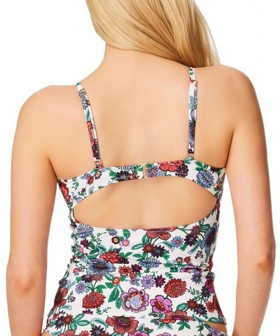 Forget Me Not Ruched Front Tankini Swim Top White Floral $41.00 Swimsuits