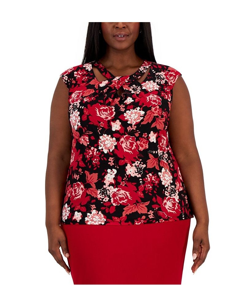 Plus Size Sleeveless Twisted-Neck Floral Top Black $41.08 Tops