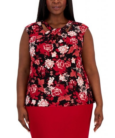 Plus Size Sleeveless Twisted-Neck Floral Top Black $41.08 Tops