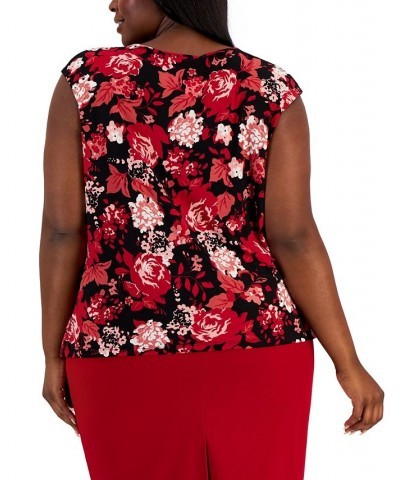 Plus Size Sleeveless Twisted-Neck Floral Top Black $41.08 Tops