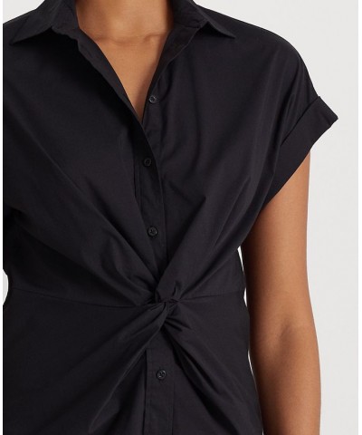 Women's Twist-Front Cotton Short-Sleeve Shirt Black $48.18 Tops