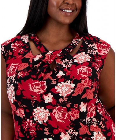 Plus Size Sleeveless Twisted-Neck Floral Top Black $41.08 Tops