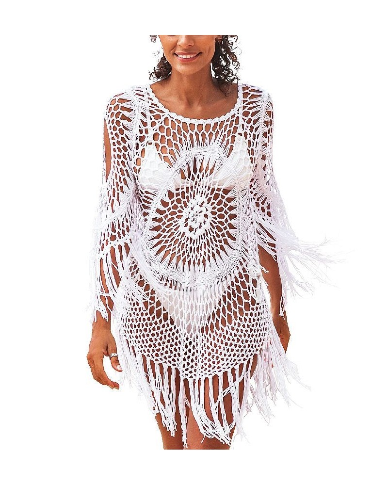 Women's Crochet Fringe Trim Cover Up White $21.15 Swimsuits