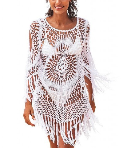 Women's Crochet Fringe Trim Cover Up White $21.15 Swimsuits