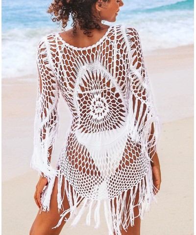 Women's Crochet Fringe Trim Cover Up White $21.15 Swimsuits