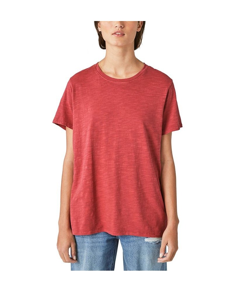 Women's Cotton Crewneck Short-Sleeve Tee Cerise Red $18.57 Tops