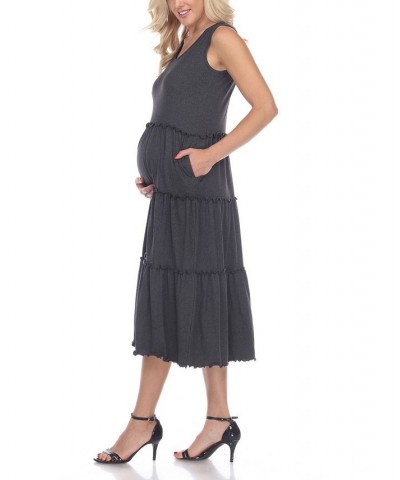 Women's Maternity Scoop Neck Tiered Midi Dress Gray $32.64 Dresses