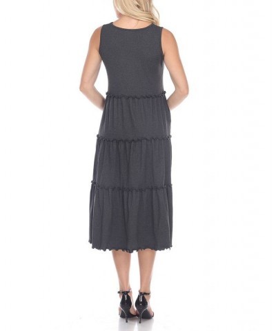 Women's Maternity Scoop Neck Tiered Midi Dress Gray $32.64 Dresses