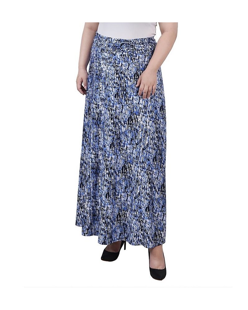 Plus Size Maxi A-Line Skirt with Front Faux Belt Blue Treetrunk $13.06 Skirts