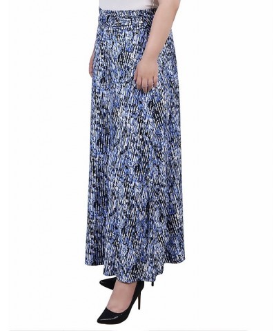 Plus Size Maxi A-Line Skirt with Front Faux Belt Blue Treetrunk $13.06 Skirts