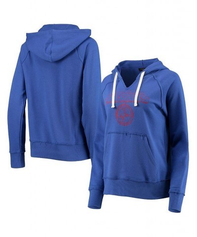 Women's Royal New England Patriots Raw Edge Raglan Notch Neck Pullover Hoodie Blue $44.10 Sweatshirts