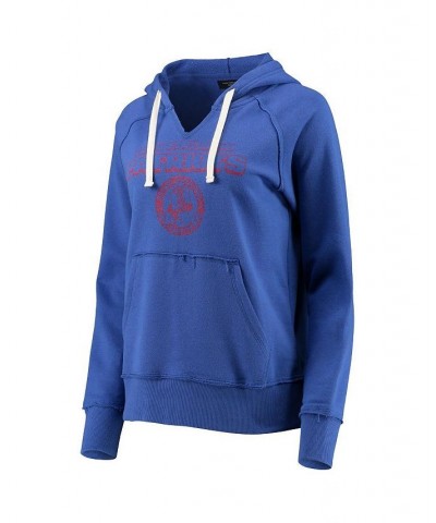 Women's Royal New England Patriots Raw Edge Raglan Notch Neck Pullover Hoodie Blue $44.10 Sweatshirts