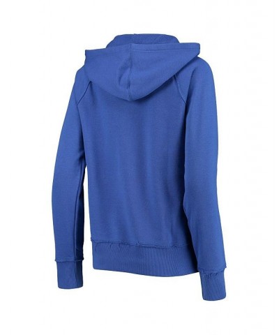 Women's Royal New England Patriots Raw Edge Raglan Notch Neck Pullover Hoodie Blue $44.10 Sweatshirts