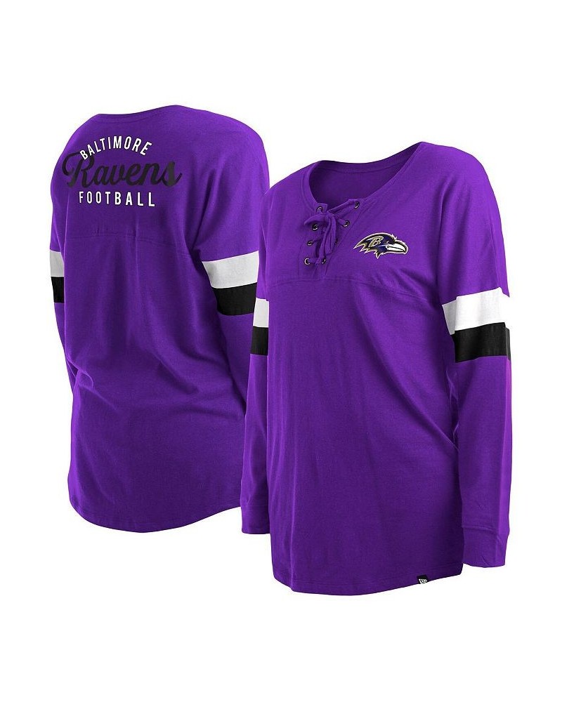 Women's Purple Baltimore Ravens Plus Size Athletic Varsity Lace-Up V-Neck Long Sleeve T-shirt Purple $27.26 Tops